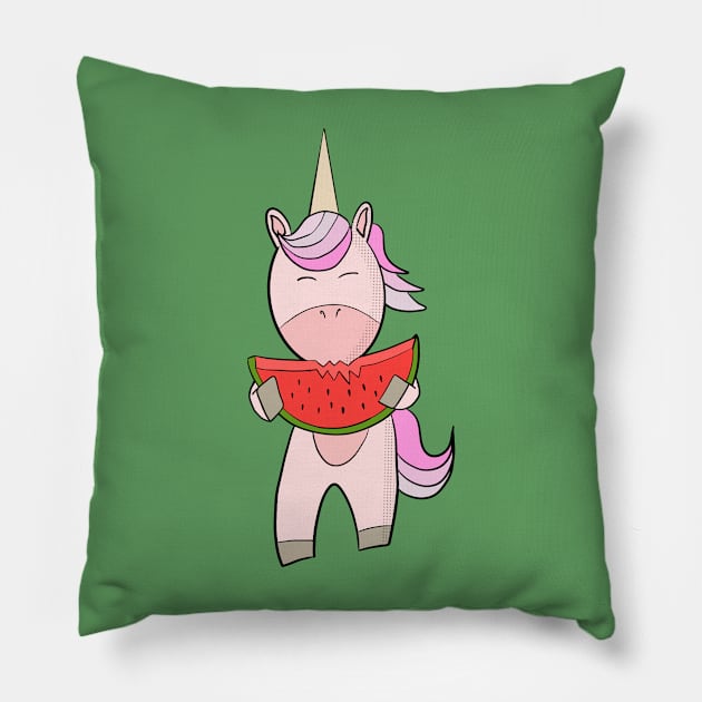 Unicorn eating watermelon Pillow by DiegoCarvalho