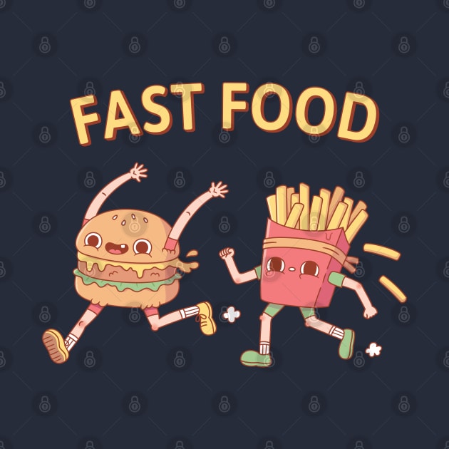 Funny Fast Food Running Burger and Fries by rustydoodle