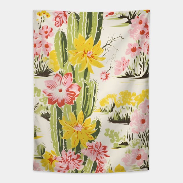 Cactus Desert Flowers Boho Tapestry by Trippycollage