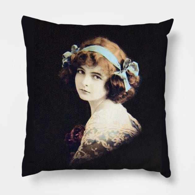 Victorian Girl. Restored portrait on black background Pillow by JonDelorme