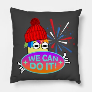 RAINBOW HAIR CARTOON BOY WE CAN DO IT  FUNNY Pillow