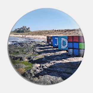 WW2 beach defences painted as dice, Rubic Cubes etc - Bamburgh, Northumberland, UK Pin