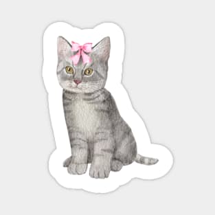 Tabby Kitten with Bow Magnet