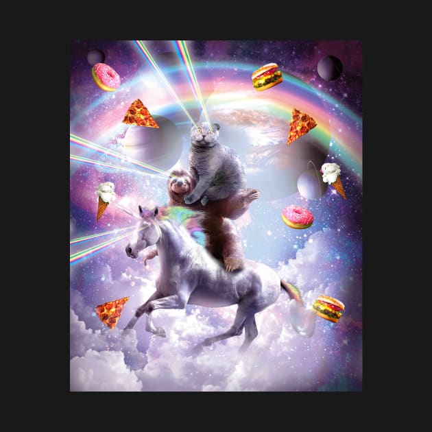 Laser Eyes Space Cat On Sloth Unicorn - Rainbow by Random Galaxy