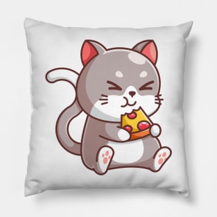 Cute cat eating pizza cartoon Pillow