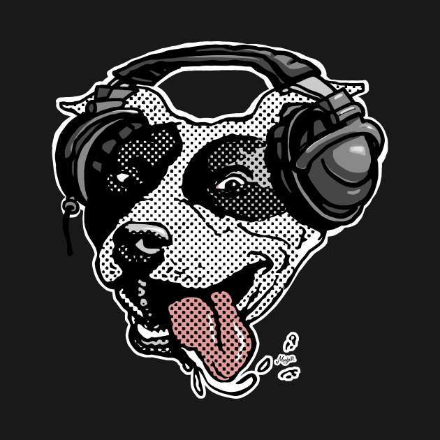 Bi Dot Pit Bull with Music Headphones by Mudge