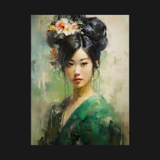 Japanese Girl in Green With Flowers in Her Hair T-Shirt