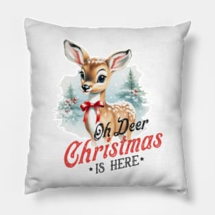 Cute deer in winter landscape in retro look Pillow