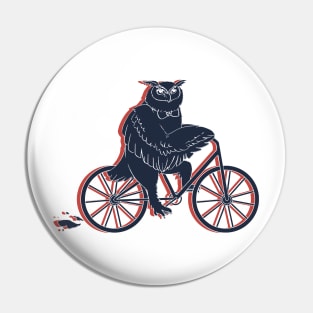 Owl on a Bike Blue Pin