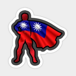 Taiwan Hero Wearing Cape of Taiwanese Flag Representing I Stand with Taiwan Magnet