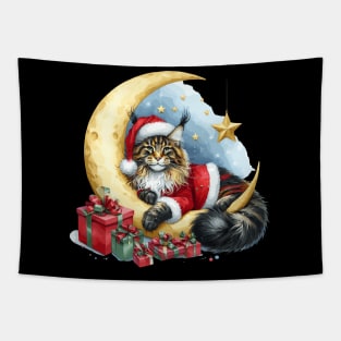 Maine Coon Cat On The Moon Christmas Tapestry