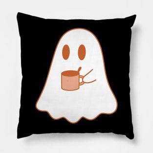 A cute ghost with a cup of tea/coffee/hot chocolate Pillow