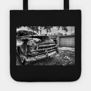 Old Cuban Car, Black And White Tote