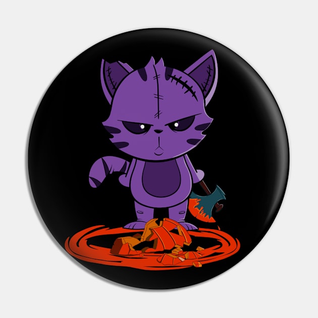 Cute and Spooky Funny Halloween Cat and Pumpkin Pin by MulletHappens