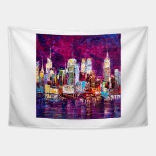 Purple Sky Over New York City Tapestry