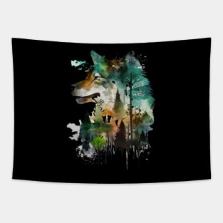 Wolves' Watercolor Symphony Tapestry