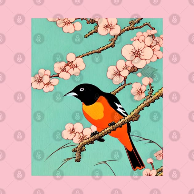 Baltimore Oriole Bird of Orchard Oriole in the Woods by DaysuCollege