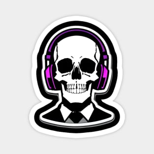 Skull With Headphones and Suit Violet | Listening Music Magnet