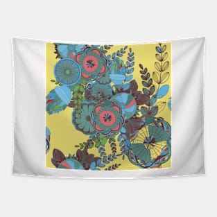 Abstract Floral Neck Gator Yellow and Blue Floral Abstract Tapestry