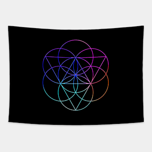 Neon Geometric Glyph Mandala Sigil Rune Sign Seal Cool Blue and Violet  - 352 Tapestry