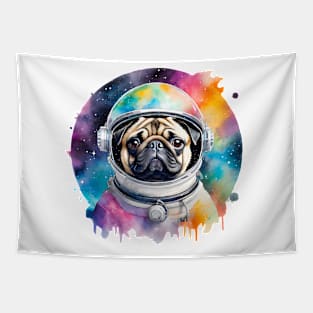 Rainbow Galaxy Astronaut Pug Tapestry