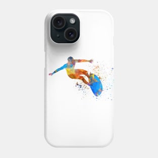 Young man surfer in watercolor Phone Case