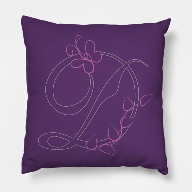 Stylized typography with capital letter D monogram butterfly and plant decoration Pillow by Cute-Design