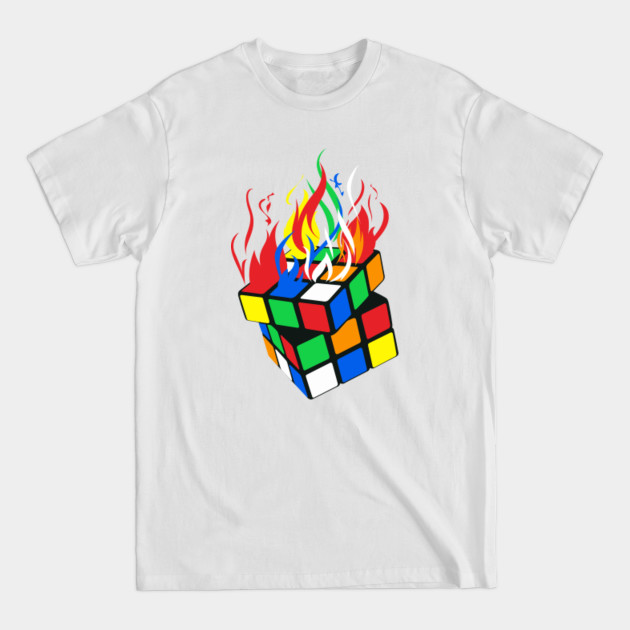 Disover Funny Colorful Rubik Speed Puzzle Cube Math Toy On Fire - Rubiks - T-Shirt