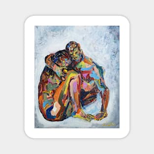 Two Abstract colourful figurative nudes lovers Magnet