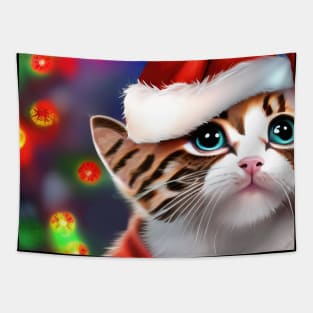 Cute Kitten Christmas Illustration Tapestry