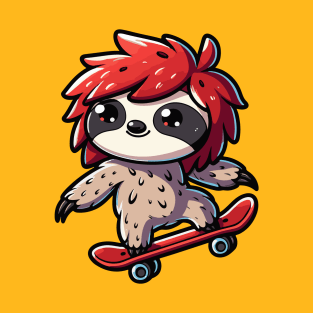 Skateboarding Sloth Manga Style Design - Cool Shaggy Hair T-Shirt