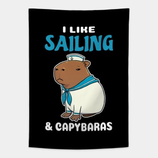 I Like Sailing and Capybaras Cartoon Tapestry