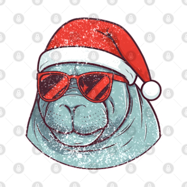 manatee in a Christmas hat distressed by GraphGeek