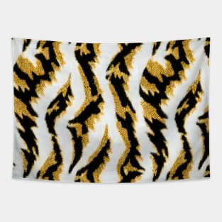 White Gold Tiger Faux Fabric Tapestry
