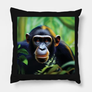 Chimpanzee in a Jungle with golden light catching its fur Pillow