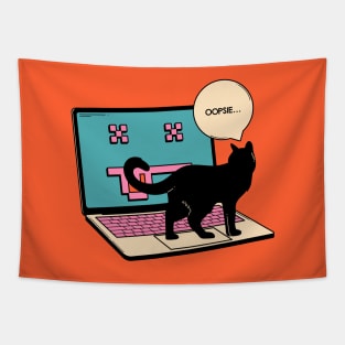 404 Error Laptop Black Cat in orange Tapestry