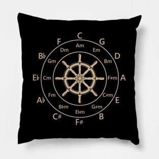 Circle of Fifths Ship Steering Wheel Light Brown Pillow