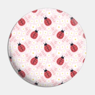 Cute Spring Floral Red Ladybug Pattern Pin