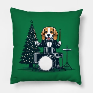 Beagle Playing Drums Christmas Pillow