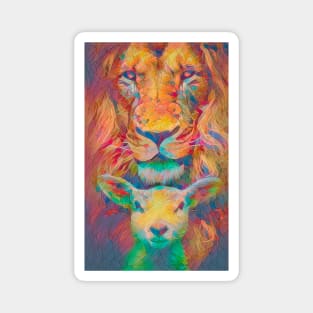 LIon and the Lamb Stained Glass Style Magnet