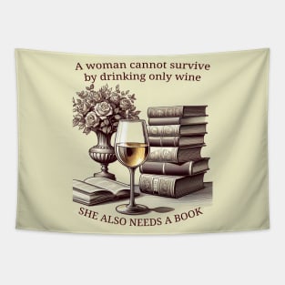 Woman, wine and books Tapestry