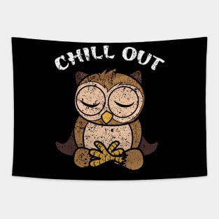 Meditation owl yoga chill out cartoon Tapestry