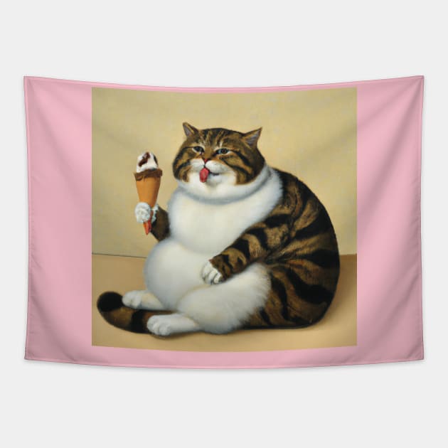 Chonky cat eating ice cream Tapestry by Jellyworld