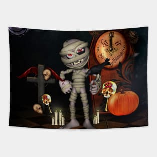 Cute, funny mummy with crow, halloween design Tapestry