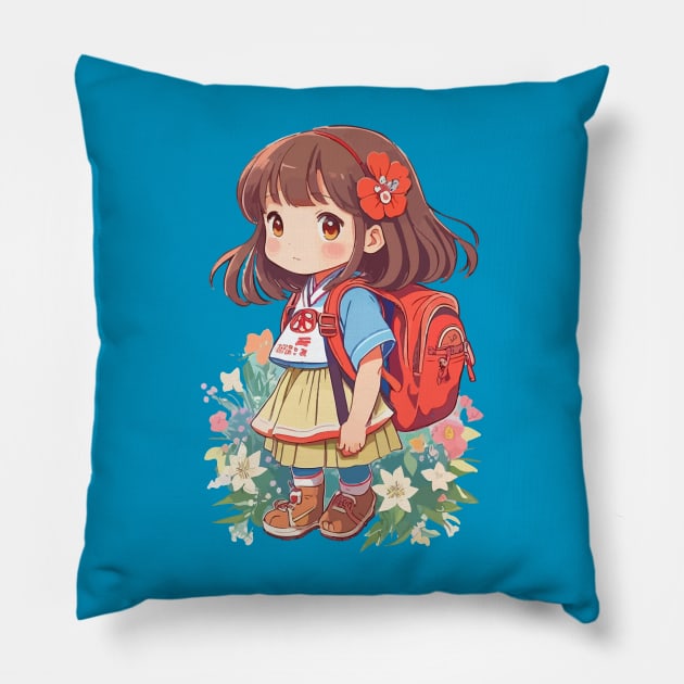 Back to school. Little Schoolgirl. Pillow by CatCoconut-Art