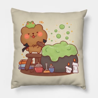 Cute Bear Vampire with Cauldron Pillow