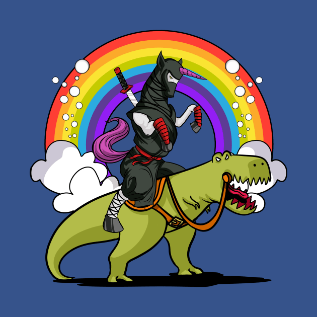 Ninja Unicorn Riding Dinosaur by underheaven