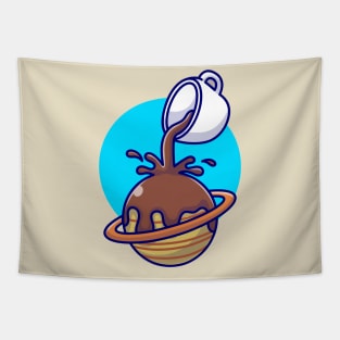 Coffee Spilled On Planet Cartoon Tapestry