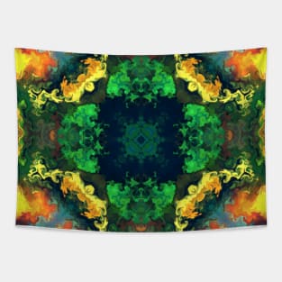 Psychedelic Kaleidoscope Square Blue Green and Yellow Tapestry