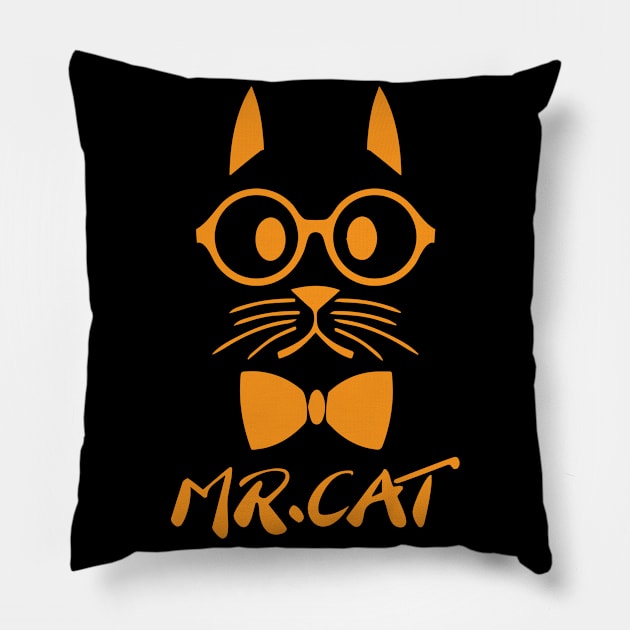 Orange Mr Cat Pillow by anbartshirts